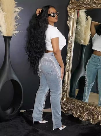 Нови европейски и американски дамски модни секси тънки дънки с пискюли