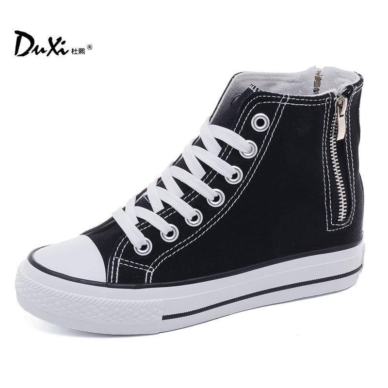 Дамски платнени обувки за увеличаване на височината, лято и есен 2025, универсални бели маратонки в корейски стил, маратонки с дебела подметка, студентски стил, страничен цип