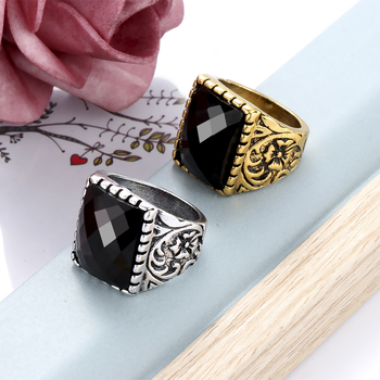 Εξαιρετικό φλοράλ σκάλισμα, μοντέρνο ευρωπαϊκό και αμερικανικό ρετρό πανκ φαρδύ δαχτυλίδι, με ένθετο μαύρους πολύτιμους λίθους, ανδρικό δαχτυλίδι, ειδική προσφορά