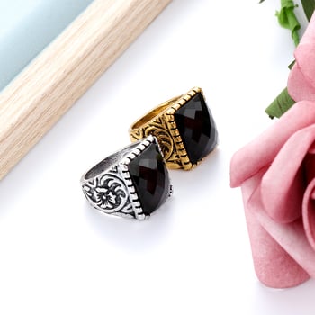 Εξαιρετικό φλοράλ σκάλισμα, μοντέρνο ευρωπαϊκό και αμερικανικό ρετρό πανκ φαρδύ δαχτυλίδι, με ένθετο μαύρους πολύτιμους λίθους, ανδρικό δαχτυλίδι, ειδική προσφορά