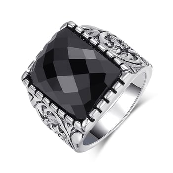 Εξαιρετικό φλοράλ σκάλισμα, μοντέρνο ευρωπαϊκό και αμερικανικό ρετρό πανκ φαρδύ δαχτυλίδι, με ένθετο μαύρους πολύτιμους λίθους, ανδρικό δαχτυλίδι, ειδική προσφορά