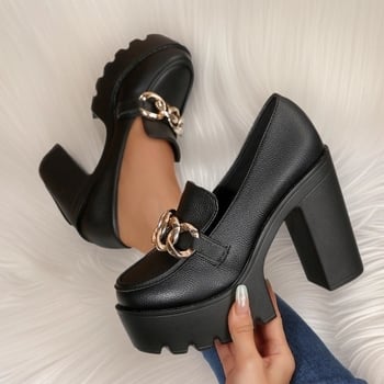 Ženske cipele s visokom petom u britanskom stilu, velike veličine, novi model jesen 2025., platforma, velika peta, metalni lančić, duboka karika.