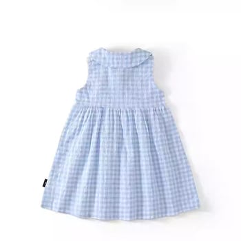 Карирана рокля без ръкави за момичета, нов стил лято 2026, рокля за принцеса, яка тип кукла, сладка рокля с жилетка тип зайче