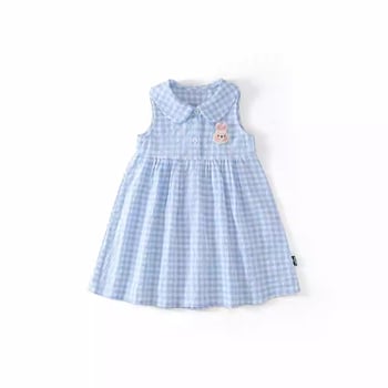 Карирана рокля без ръкави за момичета, нов стил лято 2026, рокля за принцеса, яка тип кукла, сладка рокля с жилетка тип зайче