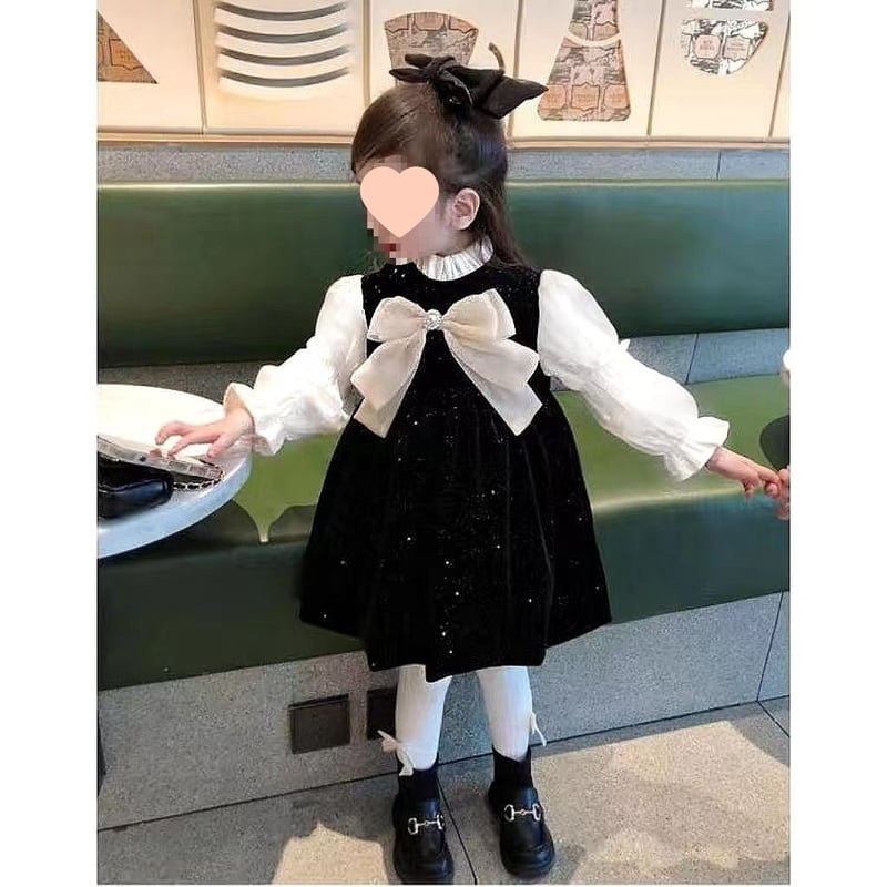 Зимна рокля за принцеса с удебелена поларена подплата за момичета за 2025 г., френски стил, с дълъг ръкав, бебешка рокля с изкуствена материя, две части, с мостра, лента