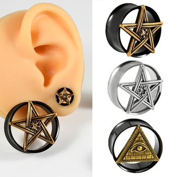 Duplán csiszolt ötcsillagos rozsdamentes acél fülbevaló, fekete üreges ördögszem fülbevaló, 8-25 mm