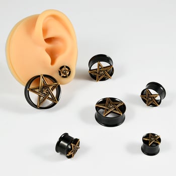 Duplán csiszolt ötcsillagos rozsdamentes acél fülbevaló, fekete üreges ördögszem fülbevaló, 8-25 mm