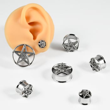 Duplán csiszolt ötcsillagos rozsdamentes acél fülbevaló, fekete üreges ördögszem fülbevaló, 8-25 mm