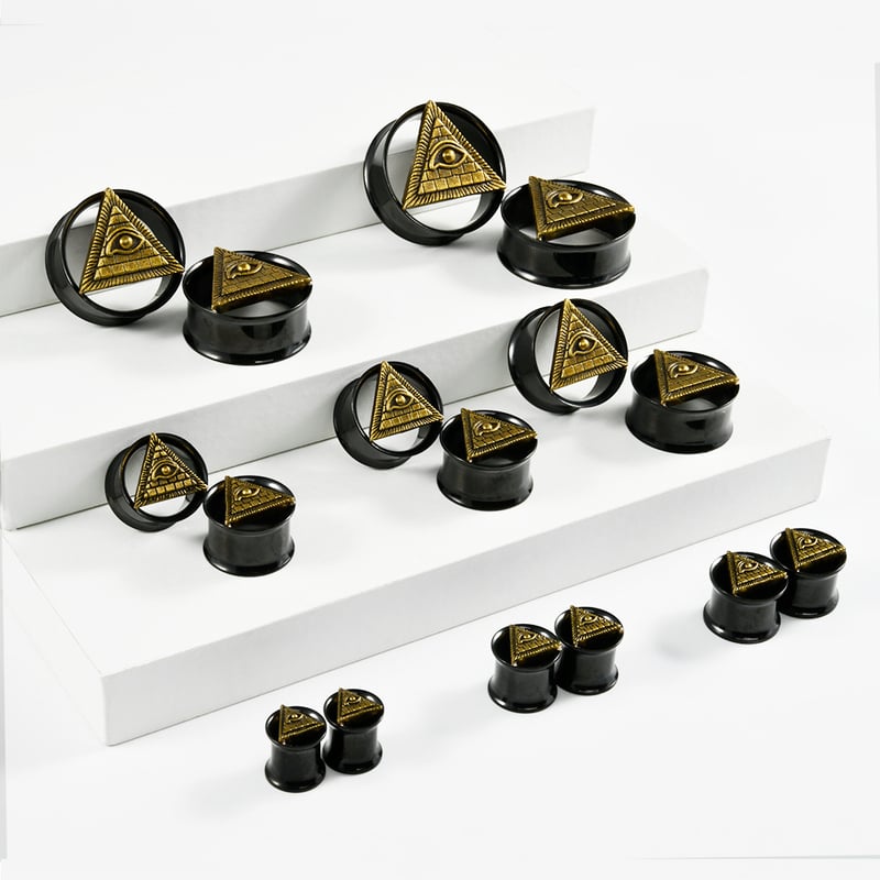 Duplán csiszolt ötcsillagos rozsdamentes acél fülbevaló, fekete üreges ördögszem fülbevaló, 8-25 mm