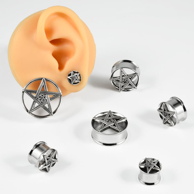 Duplán csiszolt ötcsillagos rozsdamentes acél fülbevaló, fekete üreges ördögszem fülbevaló, 8-25 mm