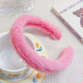 Пухкава, сладка и сладка лента за глава за есен и зима, широкопола лента за глава за излизане, семпла, едноцветна, пухкава щипка за коса, супер фея аксесоар за коса