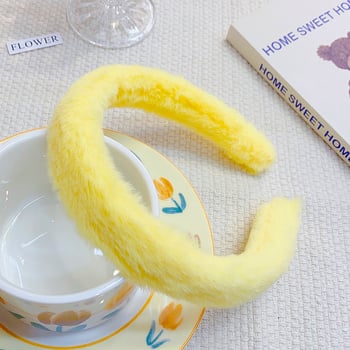 Пухкава, сладка и сладка лента за глава за есен и зима, широкопола лента за глава за излизане, семпла, едноцветна, пухкава щипка за коса, супер фея аксесоар за коса