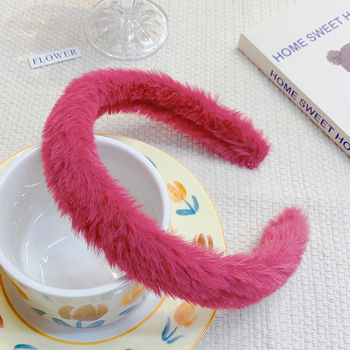 Пухкава, сладка и сладка лента за глава за есен и зима, широкопола лента за глава за излизане, семпла, едноцветна, пухкава щипка за коса, супер фея аксесоар за коса