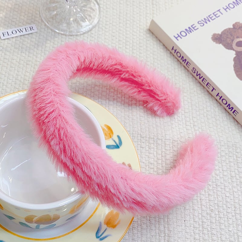 Пухкава, сладка и сладка лента за глава за есен и зима, широкопола лента за глава за излизане, семпла, едноцветна, пухкава щипка за коса, супер фея аксесоар за коса