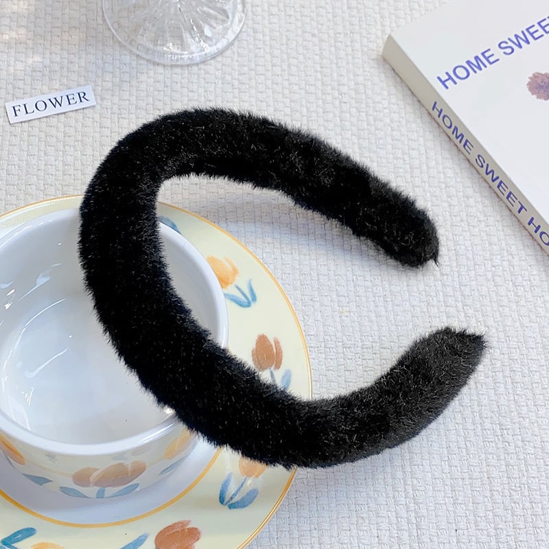 Пухкава, сладка и сладка лента за глава за есен и зима, широкопола лента за глава за излизане, семпла, едноцветна, пухкава щипка за коса, супер фея аксесоар за коса