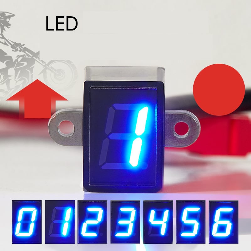 Motorkerékpár fokozatkijelző, vízálló, LED, univerzális, nagy fényerejű, kék, 0-6 sebességfokozat