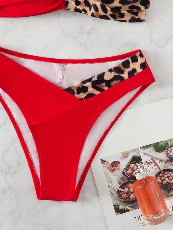 Σέξι μπικίνι δύο τεμαχίων του 2024 με γυμνή πλάτη και τιράντες, με λεοπάρ μοτίβο και σχέδιο patchwork, κατασκευασμένο για εξαγωγή, γυναικείο στυλ
