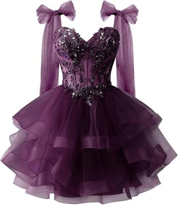 Φόρεμα από τούλι σε στρώσεις για την επιστροφή στο σχολείο με λαμπερά απλικέ δαντέλας, τιράντες με κορδέλα και φόρεμα με ντεκολτέ για εφήβους.