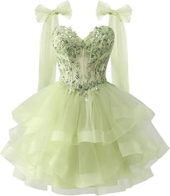 Φόρεμα από τούλι σε στρώσεις για την επιστροφή στο σχολείο με λαμπερά απλικέ δαντέλας, τιράντες με κορδέλα και φόρεμα με ντεκολτέ για εφήβους.