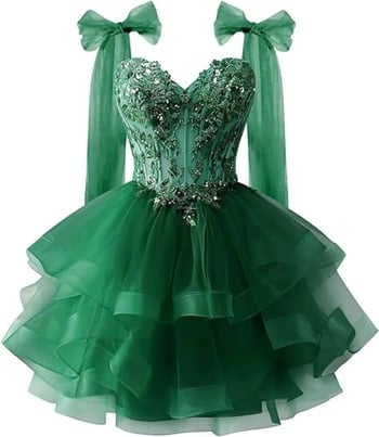 Φόρεμα από τούλι σε στρώσεις για την επιστροφή στο σχολείο με λαμπερά απλικέ δαντέλας, τιράντες με κορδέλα και φόρεμα με ντεκολτέ για εφήβους.