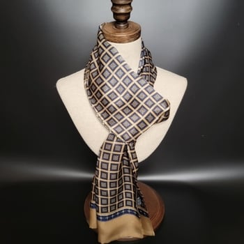 Мъжки двуслоен шал от изкуствена коприна, есенно/зимен луксозен новогодишен подарък, топъл и изискан бизнес шал.