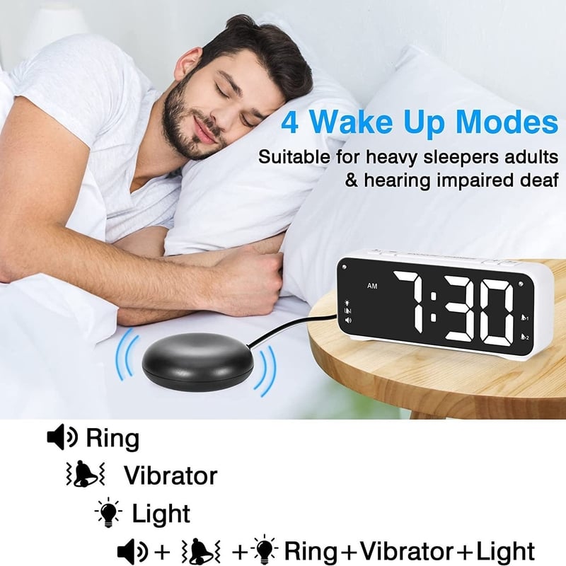 Ceas deșteptător mic cu vibrații silențioase pentru studenți, lumină de noapte LED, ceas electronic digital cu vibrații pentru persoane în vârstă, surde și cu deficiențe de auz