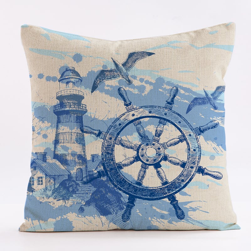 Популярен продукт за електронна търговия през граница: Калъфки за възглавници и възглавници за диван от серията акварелни ленени с мотив „Корабно колело“ от серията Ocean Whale