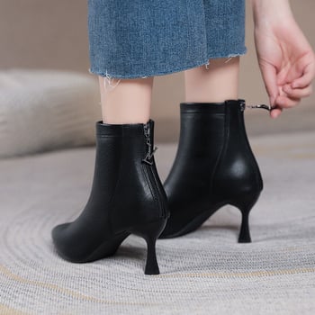 Ženske gležnjače od mekane kože, jesensko-zimski stil 2025, srednja peta, svestrane, stiletto peta, špicast vrh, čizme s visokom petom za učvršćivanje tijela, 5 cm