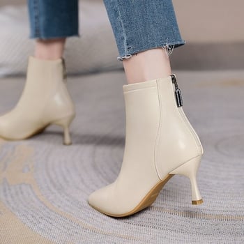 Ženske gležnjače od mekane kože, jesensko-zimski stil 2025, srednja peta, svestrane, stiletto peta, špicast vrh, čizme s visokom petom za učvršćivanje tijela, 5 cm