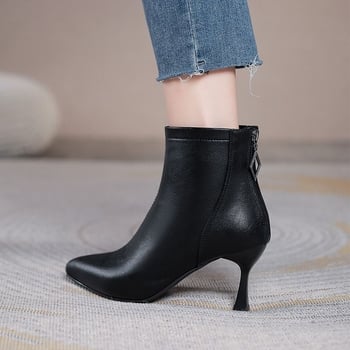 Ženske gležnjače od mekane kože, jesensko-zimski stil 2025, srednja peta, svestrane, stiletto peta, špicast vrh, čizme s visokom petom za učvršćivanje tijela, 5 cm