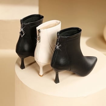 Ženske gležnjače od mekane kože, jesensko-zimski stil 2025, srednja peta, svestrane, stiletto peta, špicast vrh, čizme s visokom petom za učvršćivanje tijela, 5 cm