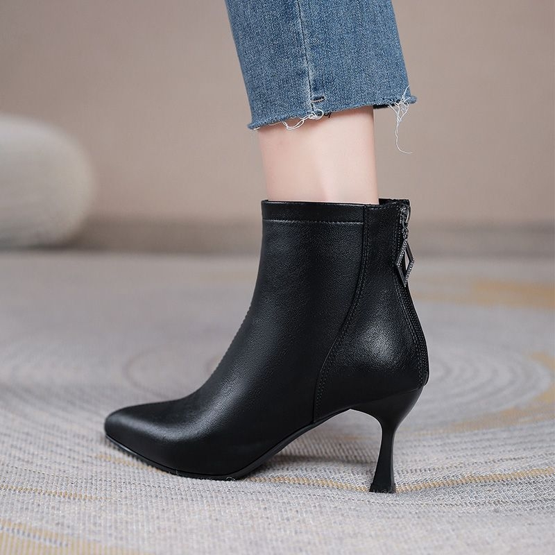 Ženske gležnjače od mekane kože, jesensko-zimski stil 2025, srednja peta, svestrane, stiletto peta, špicast vrh, čizme s visokom petom za učvršćivanje tijela, 5 cm
