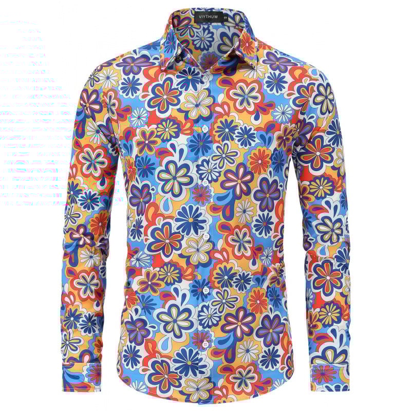 3D принтирана ежедневна риза с дълъг ръкав в европейски и американски стил за млади мъже - нов уличен стил за търговия в чужбина