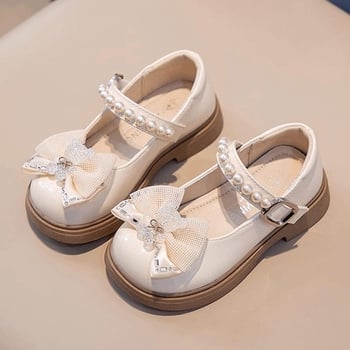 Черни кожени обувки за момичета, есен 2024, нов модел, детски принцески обувки, модерни и стилни, с мека подметка, за момичета през пролетта и есента.