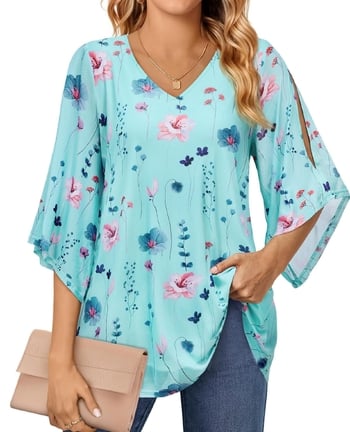 Női ing, alkalmi és hétköznapi nyári sifon blúz 3/4-es ujjakkal, üzleti ing, kétrétegű