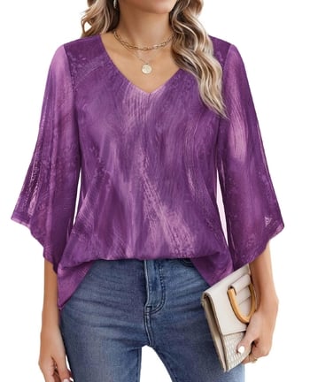 Női ing, alkalmi és hétköznapi nyári sifon blúz 3/4-es ujjakkal, üzleti ing, kétrétegű