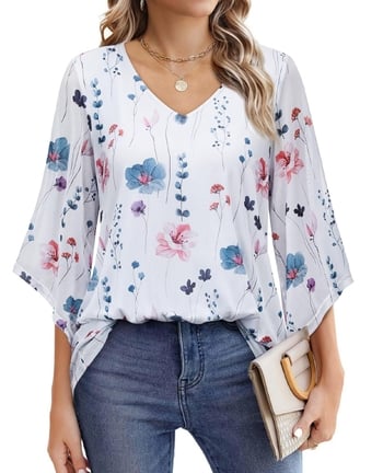 Női ing, alkalmi és hétköznapi nyári sifon blúz 3/4-es ujjakkal, üzleti ing, kétrétegű