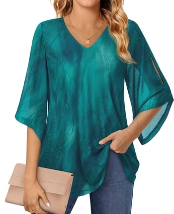 Női ing, alkalmi és hétköznapi nyári sifon blúz 3/4-es ujjakkal, üzleti ing, kétrétegű