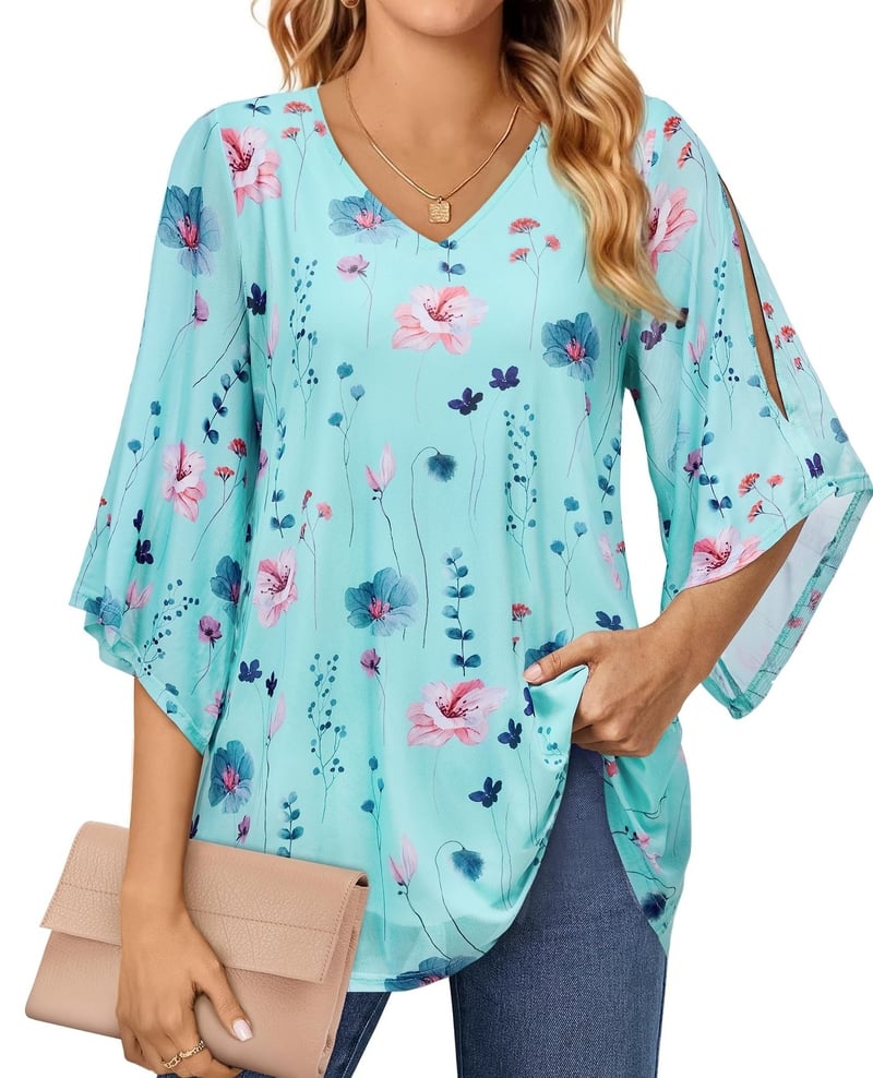 Női ing, alkalmi és hétköznapi nyári sifon blúz 3/4-es ujjakkal, üzleti ing, kétrétegű