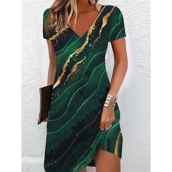 Dámske tričkové šaty, ležérne letné minišaty s kvetinovou potlačou, výstrih do V, krátke rukávy na každý deň