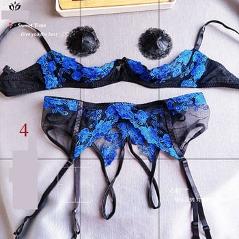 Sexy luxusná podprsenka s vyšívanou kosticou a odhalenými prsiami, bikiny bez rozkroku, uniforma