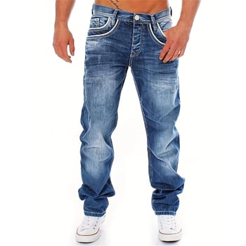 Pánske ležérne rovné džínsy, pánske retro voľné ležérne džínsy, ležérny denim s praním