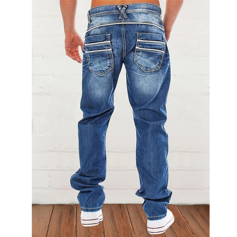 Pánske ležérne rovné džínsy, pánske retro voľné ležérne džínsy, ležérny denim s praním