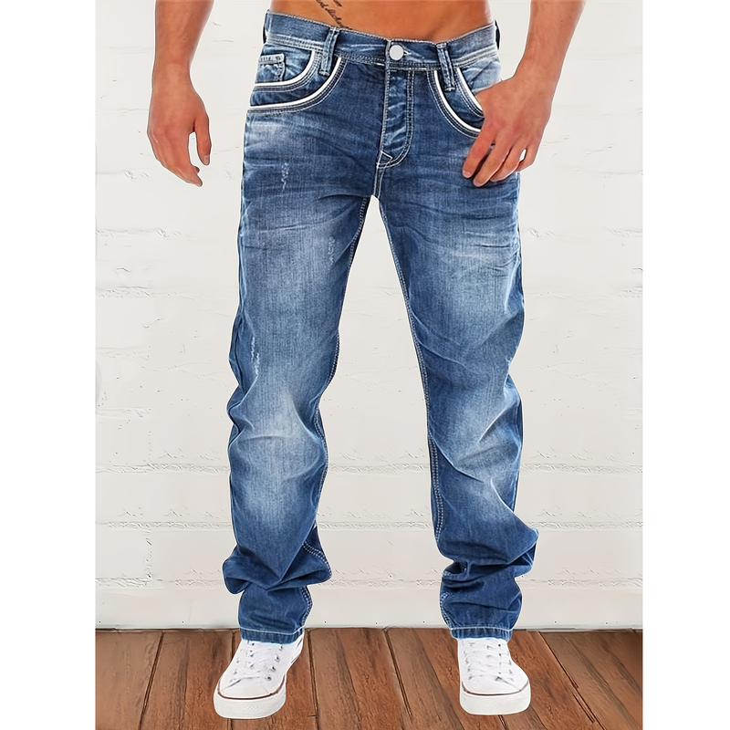 Pánske ležérne rovné džínsy, pánske retro voľné ležérne džínsy, ležérny denim s praním