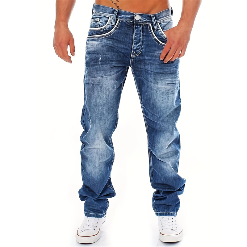 Pánske ležérne rovné džínsy, pánske retro voľné ležérne džínsy, ležérny denim s praním