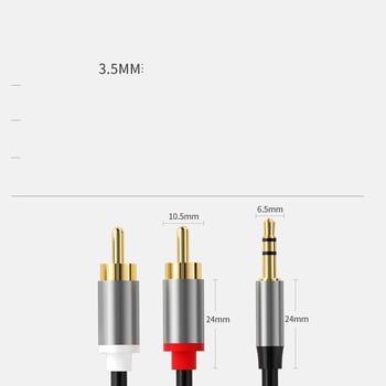 Veľkoobchodný predajný 3,5 mm 1-na-2 rozbočovací duálny RCA reproduktorový kábel na pripojenie reproduktorov, počítačov a mobilných telefónov.