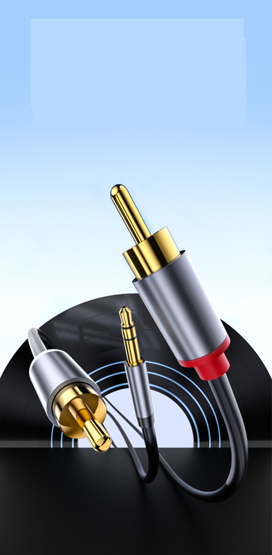 Veľkoobchodný predajný 3,5 mm 1-na-2 rozbočovací duálny RCA reproduktorový kábel na pripojenie reproduktorov, počítačov a mobilných telefónov.