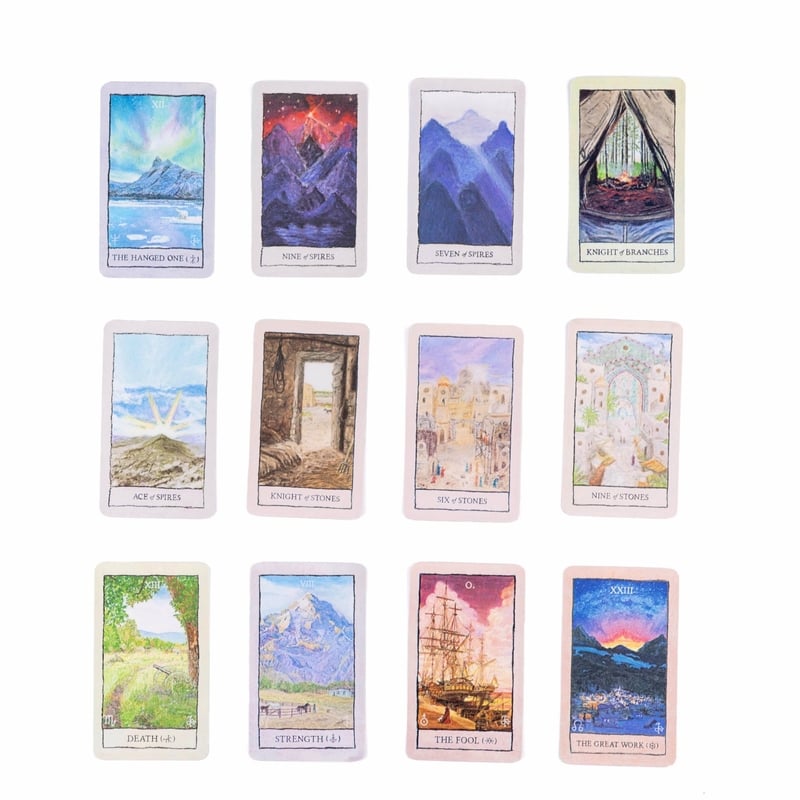 Карти таро с пейзаж на ума в стил маслена живопис, карти Райдър-Уейт