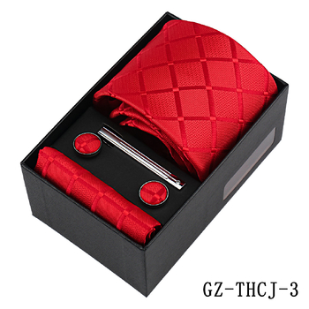 Európai stílusú üzleti nyakkendő, zsebkendő, mandzsettagombok, 4 darabos ajándékkészlet, egyszínű kockás, kézzel kötött hosszú nyakkendő, Sencsouban kapható.