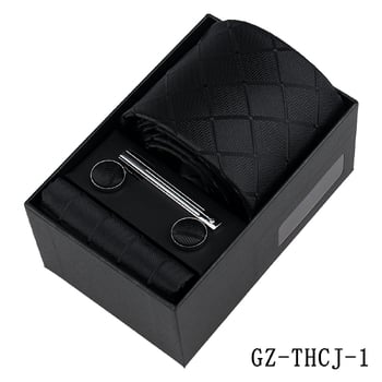 Európai stílusú üzleti nyakkendő, zsebkendő, mandzsettagombok, 4 darabos ajándékkészlet, egyszínű kockás, kézzel kötött hosszú nyakkendő, Sencsouban kapható.